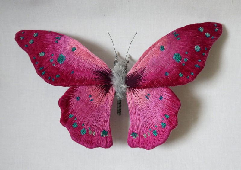 Giant Life-Like Moths And Butterflies Made Of Embroidered Fabric 1