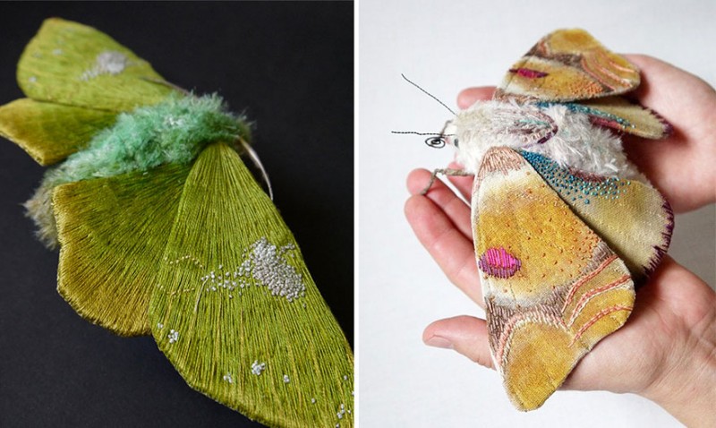 Giant Life-Like Moths And Butterflies Made Of Embroidered Fabric 2