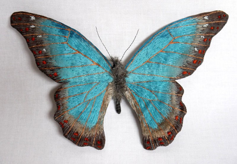 Giant Life-Like Moths And Butterflies Made Of Embroidered Fabric 13