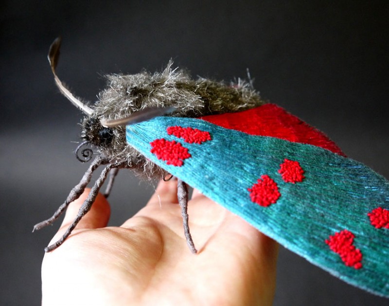 Giant Life-Like Moths And Butterflies Made Of Embroidered Fabric 14