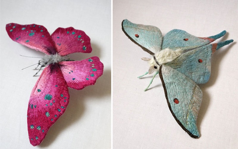 Giant Life-Like Moths And Butterflies Made Of Embroidered Fabric 15
