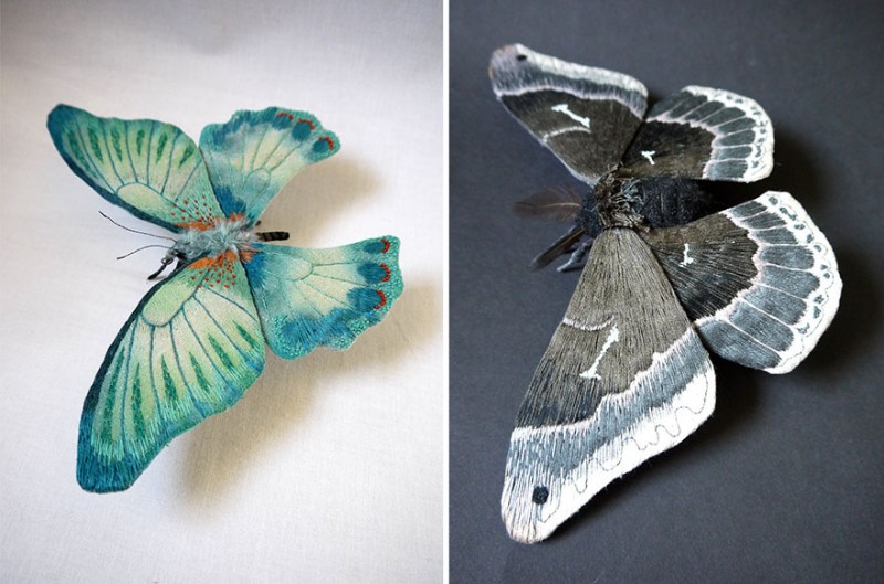 Giant Life-Like Moths And Butterflies Made Of Embroidered Fabric 18