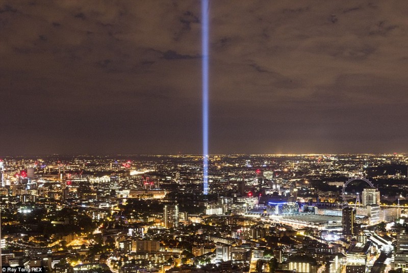 A single beam pierces the sky as the lights go out across Britain: Tributes to the fallen a century since World War One was declared  34