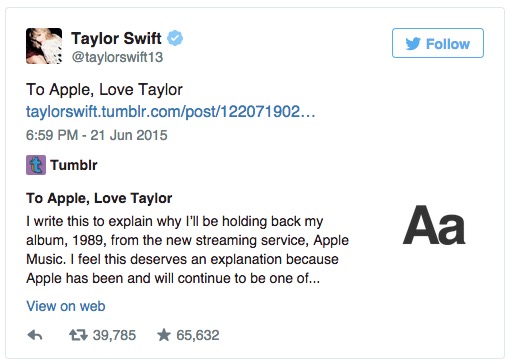 不只是成功的表演者！Taylor Swift給Apple的一封信，漂亮發聲為音樂人奪回權益 1
