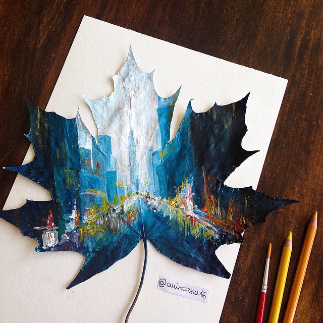 Artist Uses Fallen Autumn Leaves As Canvases For Gorgeous Paintings 5