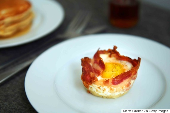 Pancake cups with bacon egg